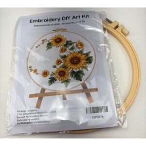 Embroidery DIY Art Kit Sunflower Design Hoop Easy Craft Needles & Threads